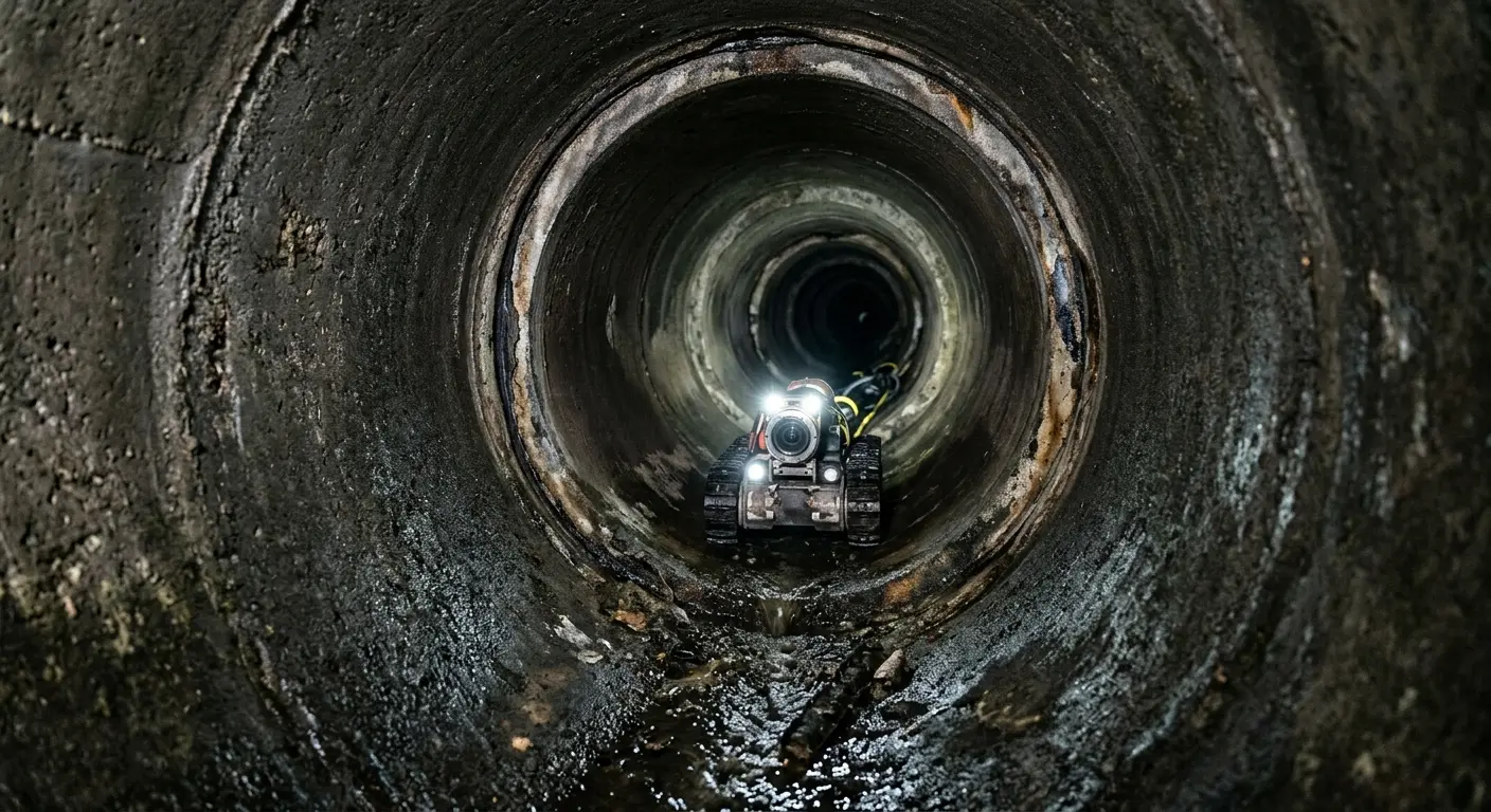 Robotic sewer camera inspecting pipe interior for Sewer Line Repair in Depew